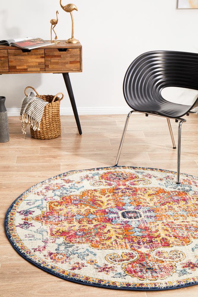 Evoke Carnival White Transitional Round Rug - Cozy Rugs Australia