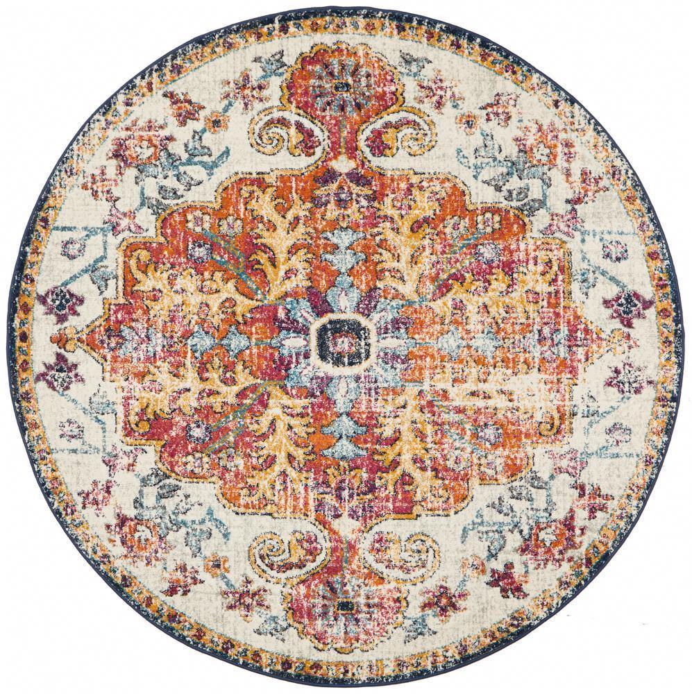 Evoke Carnival White Transitional Round Rug - Cozy Rugs Australia