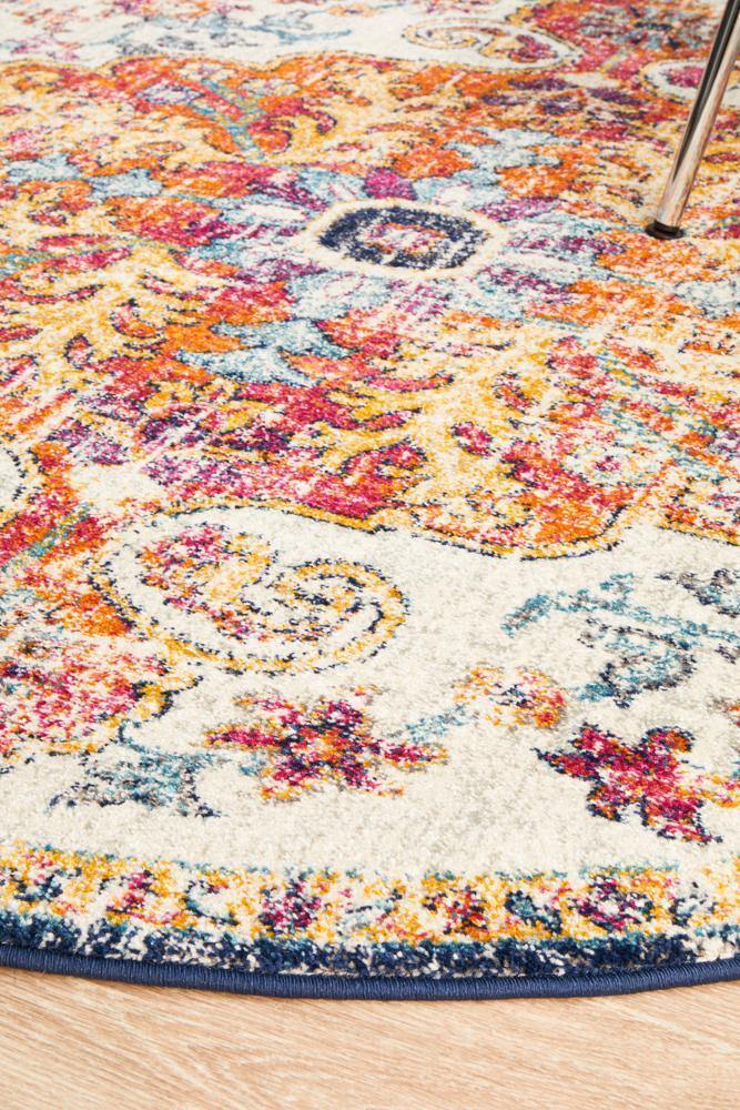 Evoke Carnival White Transitional Round Rug - Cozy Rugs Australia