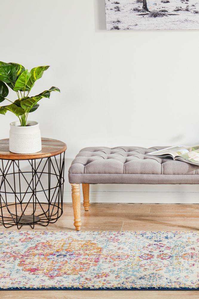 Evoke Carnival White Transitional Runner Rug - Cozy Rugs Australia