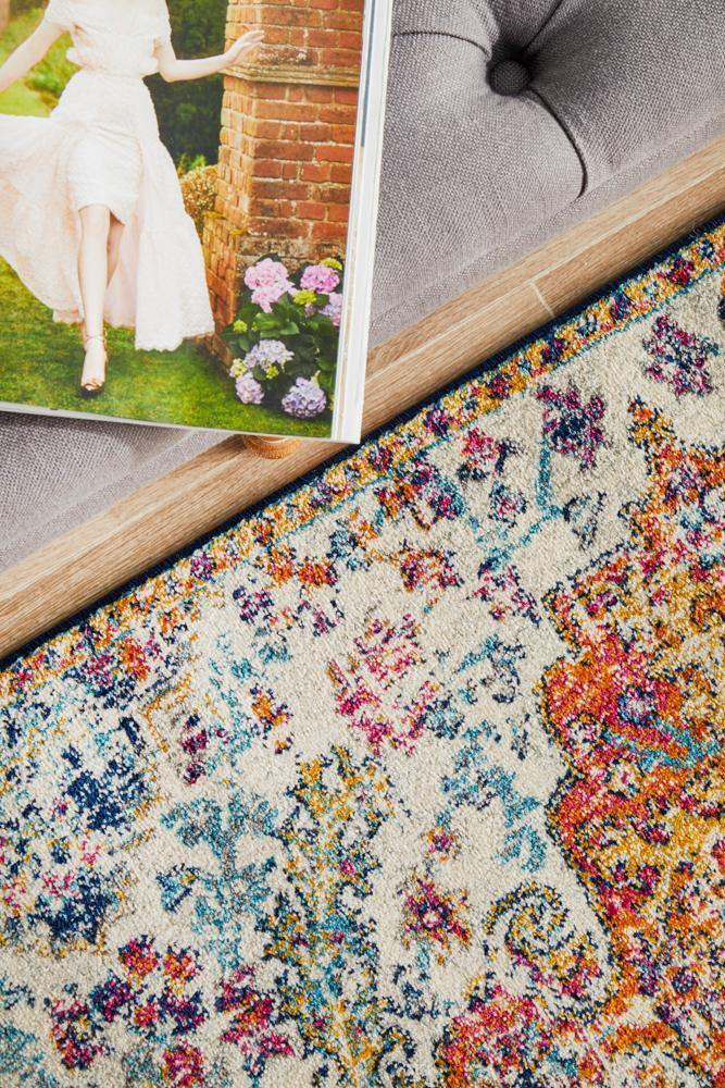 Evoke Carnival White Transitional Runner Rug - Cozy Rugs Australia