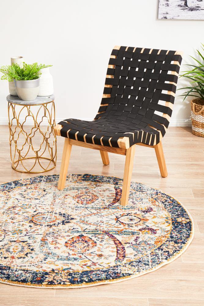 Evoke Peacock Ivory Transitional Round Rug - Cozy Rugs Australia