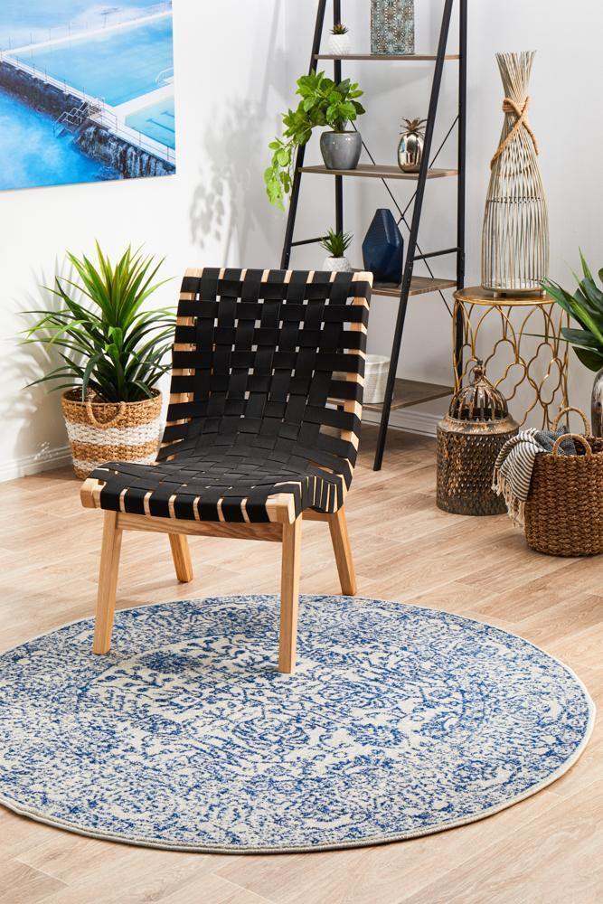 Evoke Frost Blue Transitional Round Rug - Cozy Rugs Australia