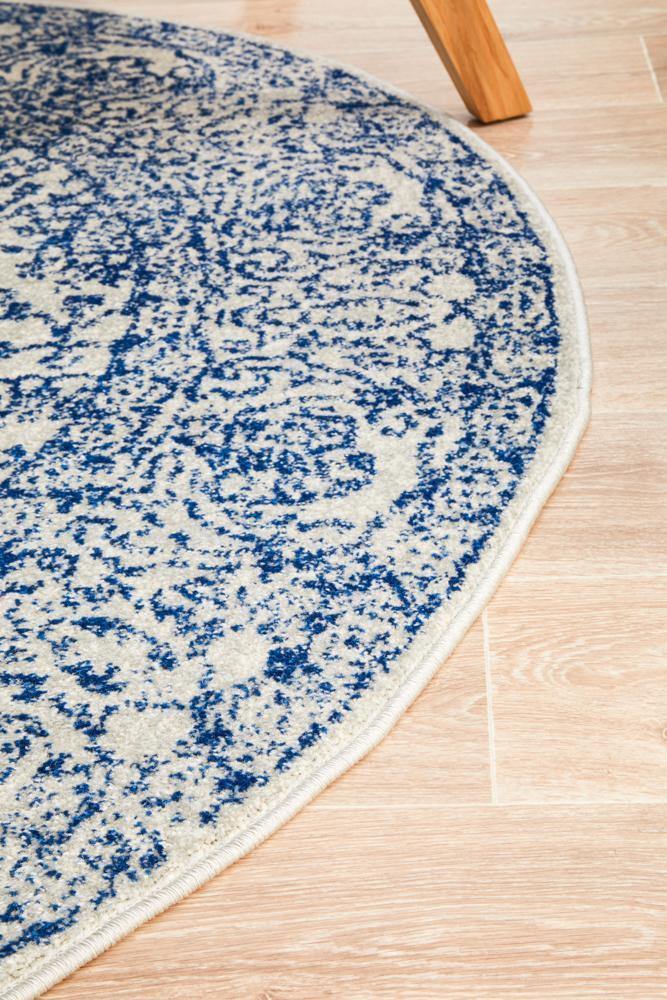 Evoke Frost Blue Transitional Round Rug - Cozy Rugs Australia