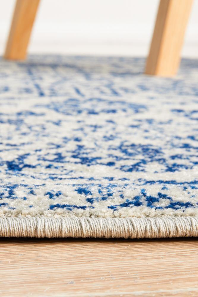 Evoke Frost Blue Transitional Round Rug - Cozy Rugs Australia