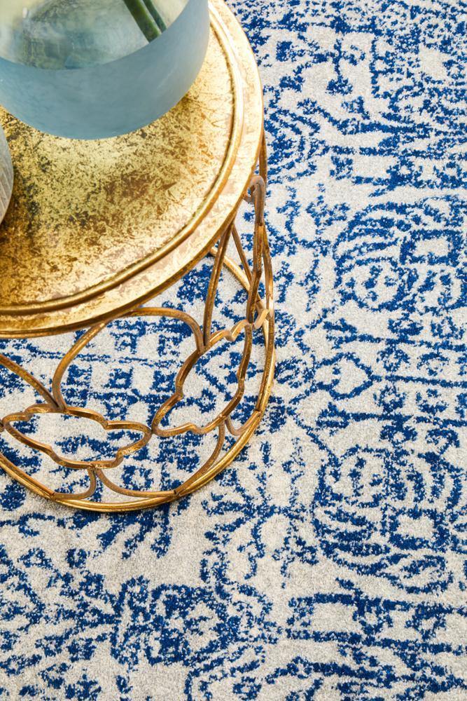 Evoke Frost Blue Transitional Round Rug - Cozy Rugs Australia