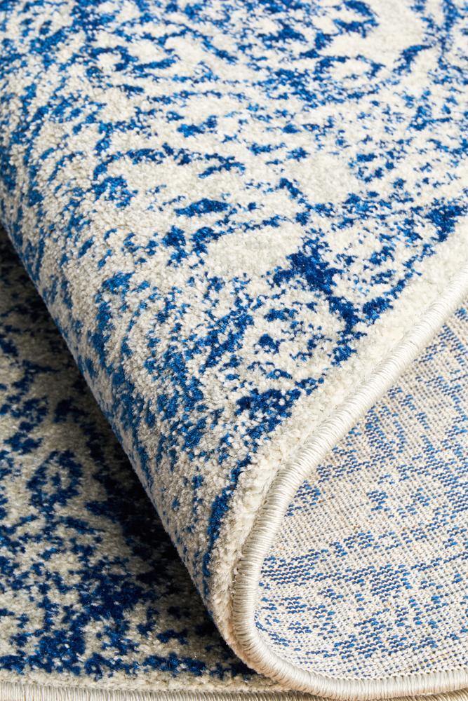 Evoke Frost Blue Transitional Round Rug - Cozy Rugs Australia