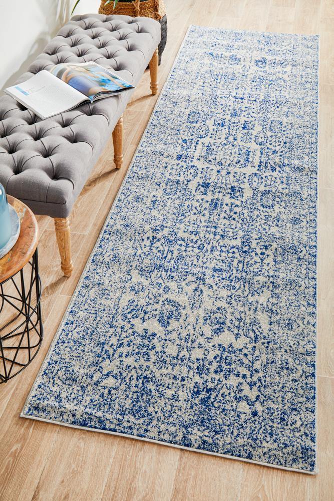 Evoke Frost Blue Transitional Runner Rug - Cozy Rugs Australia
