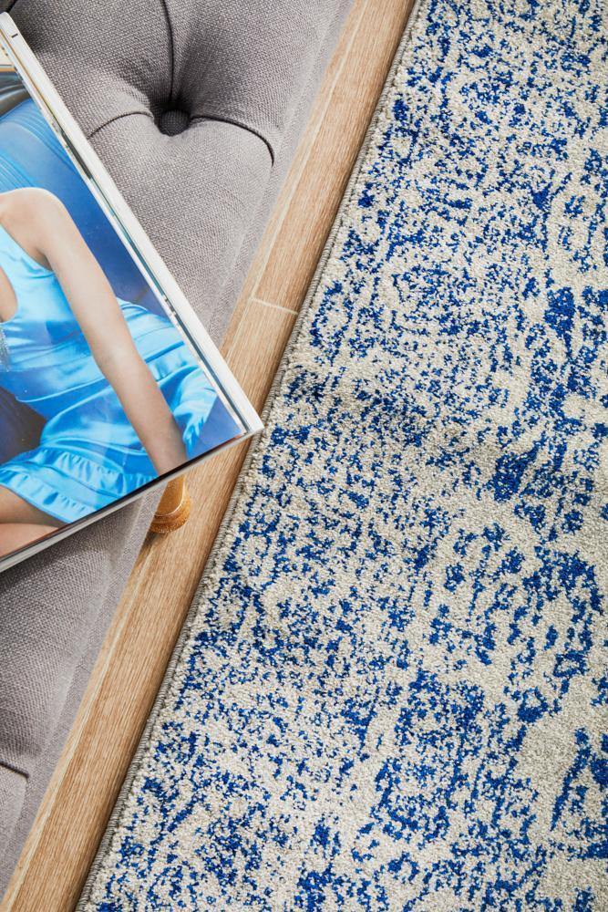 Evoke Frost Blue Transitional Runner Rug - Cozy Rugs Australia