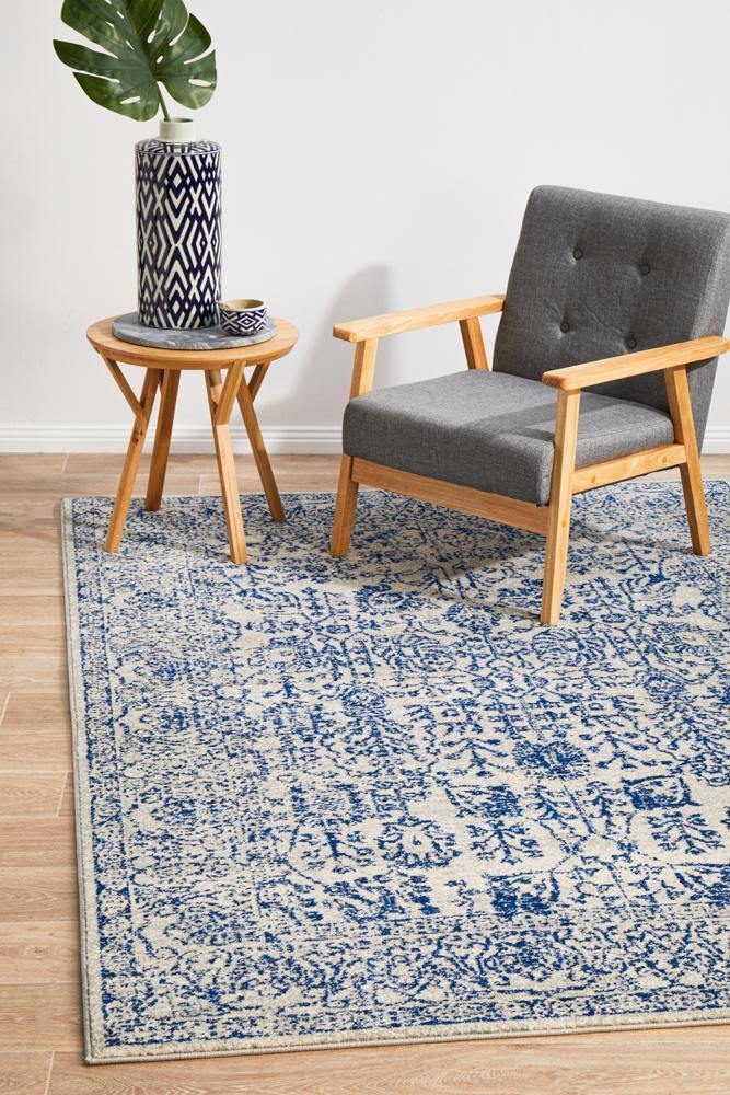 Evoke Frost Blue Transitional Rug - Cozy Rugs Australia
