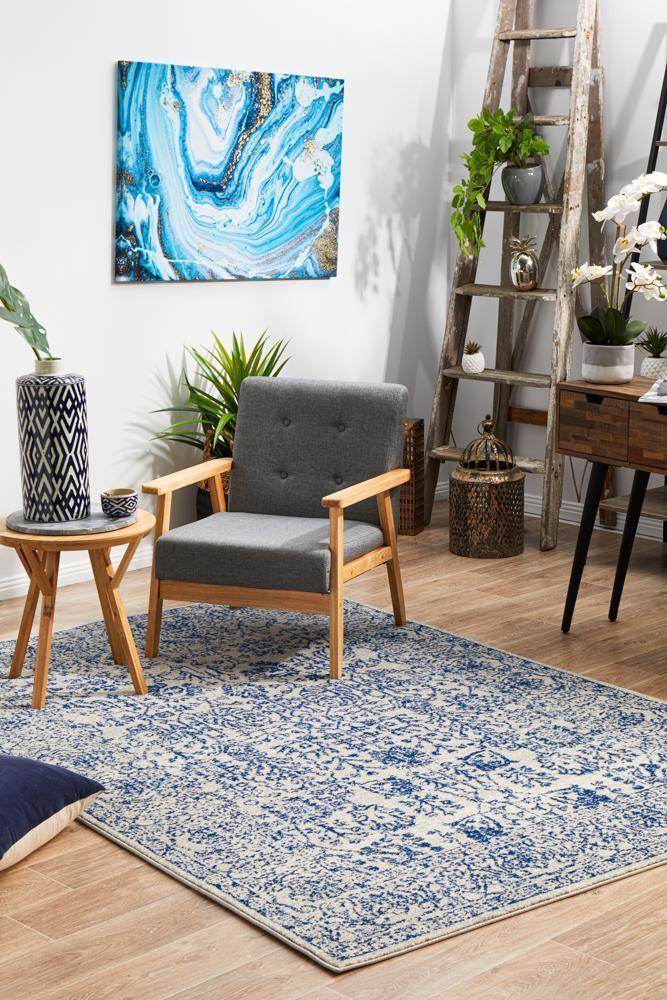 Evoke Frost Blue Transitional Rug - Cozy Rugs Australia