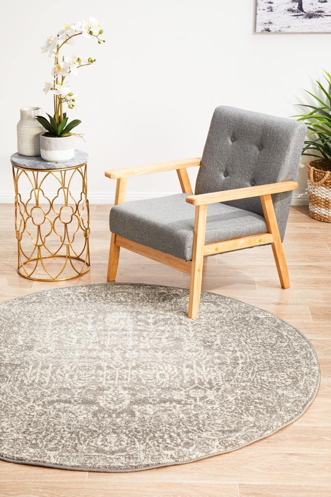 Evoke Homage Grey Transitional Round Rug - Cozy Rugs Australia