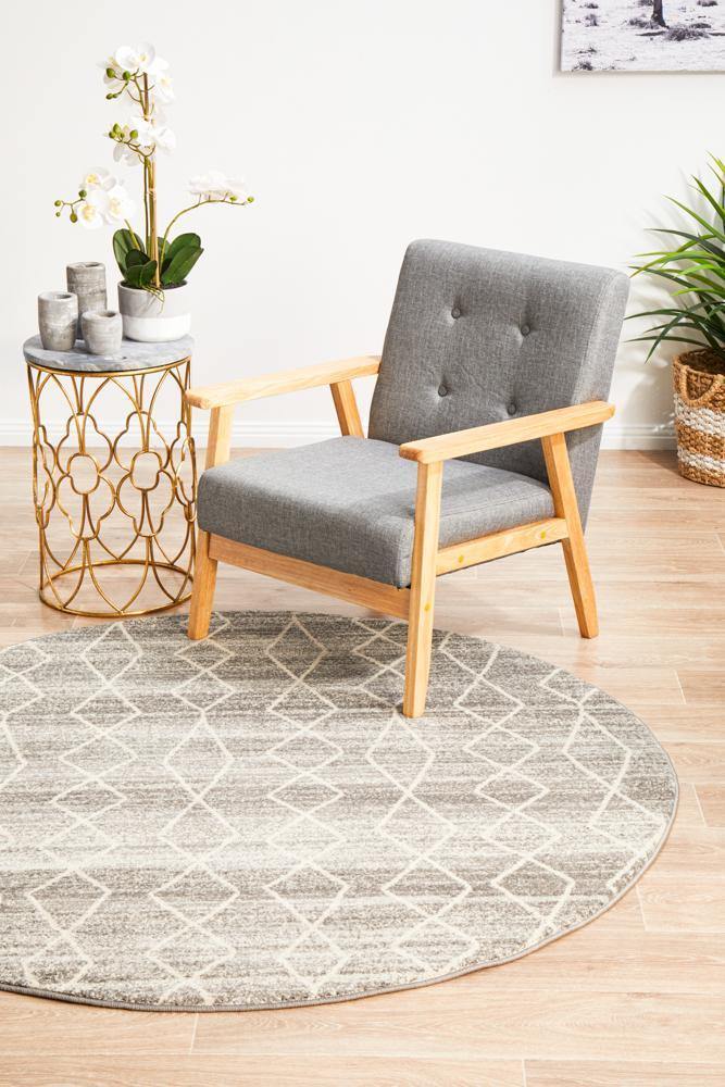 Evoke Remy Silver Transitional Round Rug - Cozy Rugs Australia