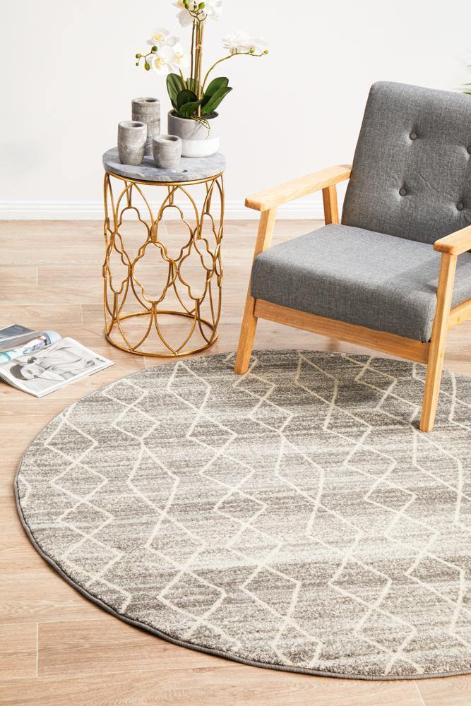 Evoke Remy Silver Transitional Round Rug - Cozy Rugs Australia