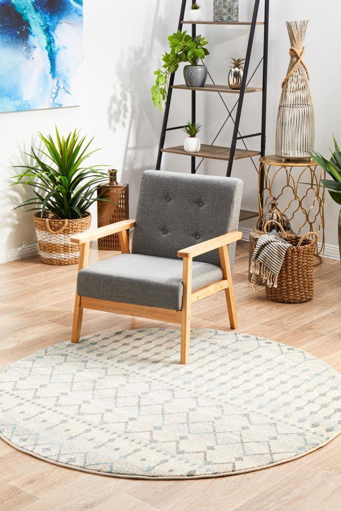 Evoke Slate White Transitional Round Rug - Cozy Rugs Australia