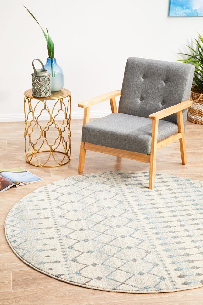 Evoke Slate White Transitional Round Rug - Cozy Rugs Australia