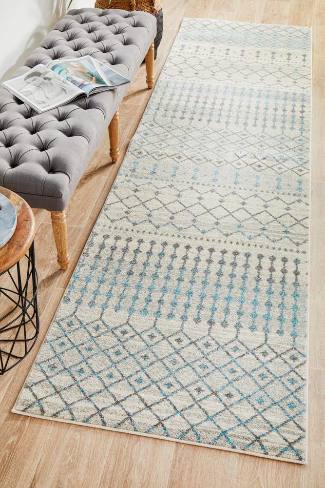 Evoke Slate White Transitional Runner Rug - Cozy Rugs Australia