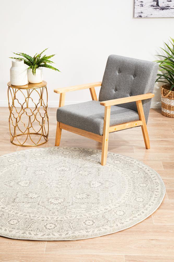 Evoke Silver Flower Transitional Round Rug - Cozy Rugs Australia