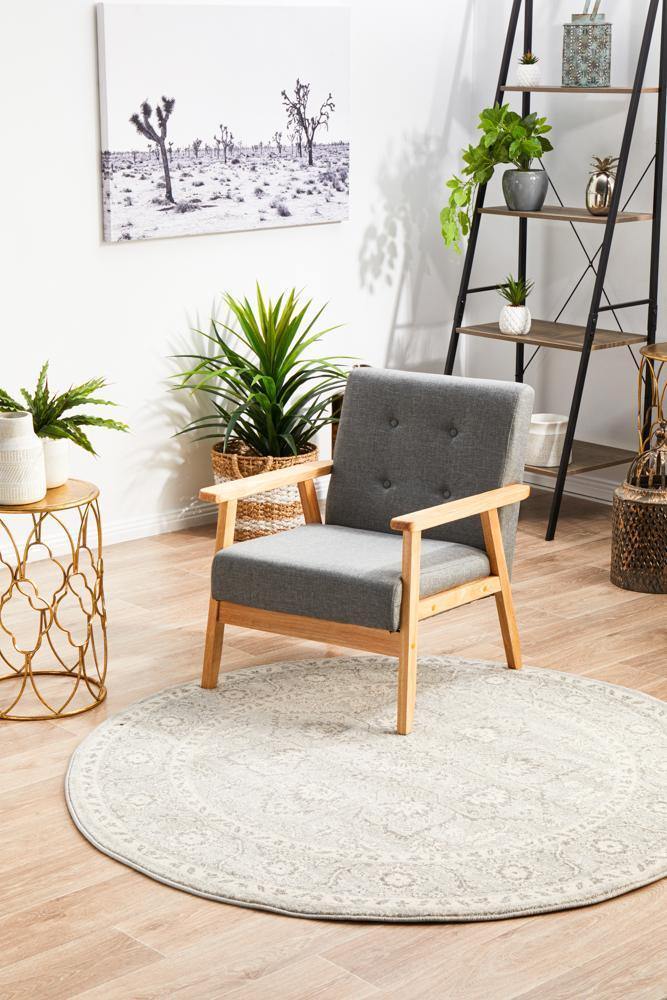 Evoke Silver Flower Transitional Round Rug - Cozy Rugs Australia