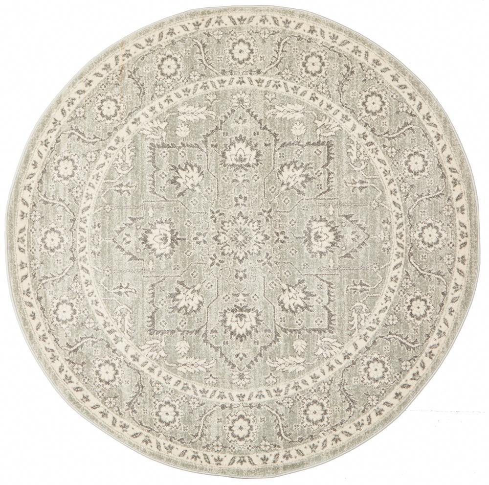 Evoke Silver Flower Transitional Round Rug - Cozy Rugs Australia