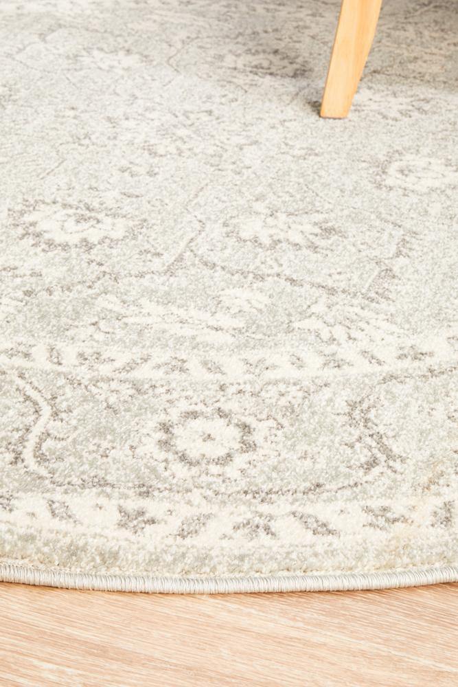 Evoke Silver Flower Transitional Round Rug - Cozy Rugs Australia