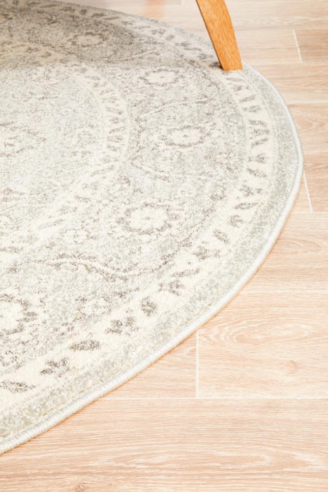 Evoke Silver Flower Transitional Round Rug - Cozy Rugs Australia