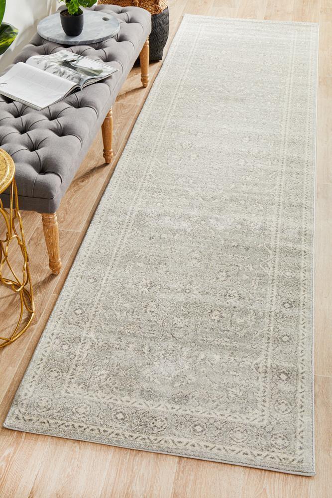 Evoke Silver Flower Transitional Runner Rug - Cozy Rugs Australia