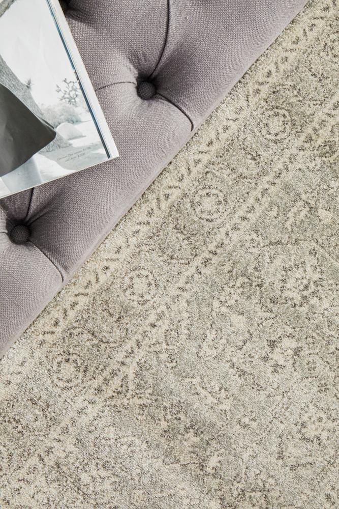 Evoke Silver Flower Transitional Runner Rug - Cozy Rugs Australia