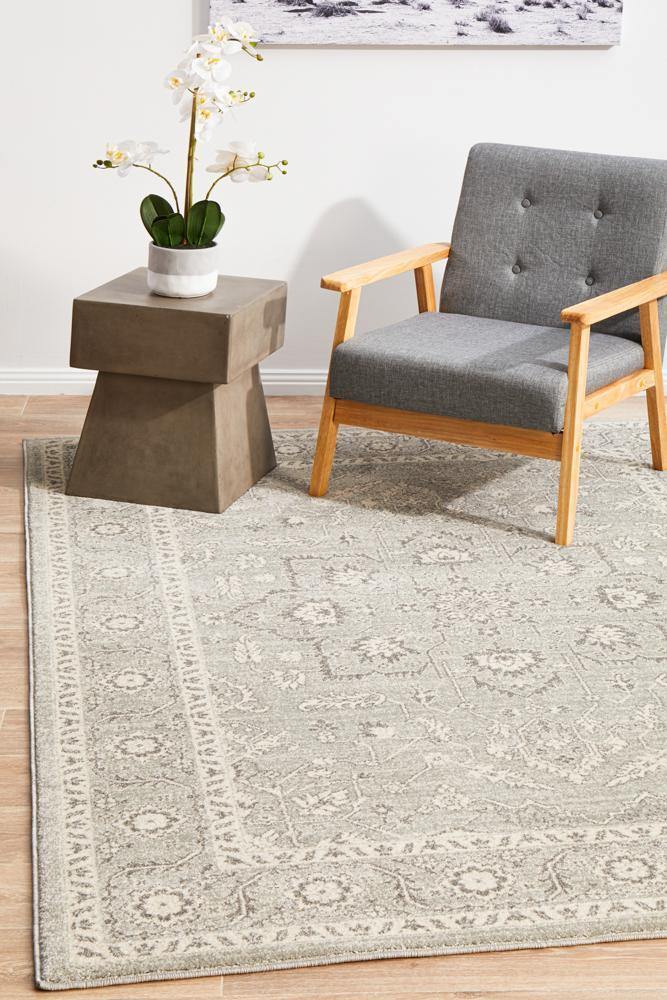 Evoke Silver Flower Transitional Rug - Cozy Rugs Australia