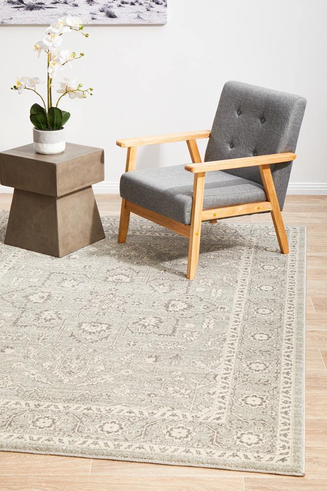 Evoke Silver Flower Transitional Rug - Cozy Rugs Australia