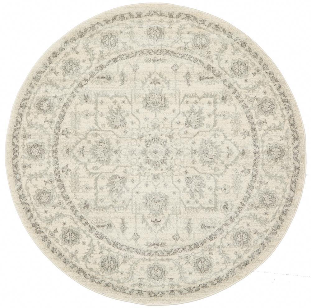 Evoke Winter White Transitional Round Rug - Cozy Rugs Australia