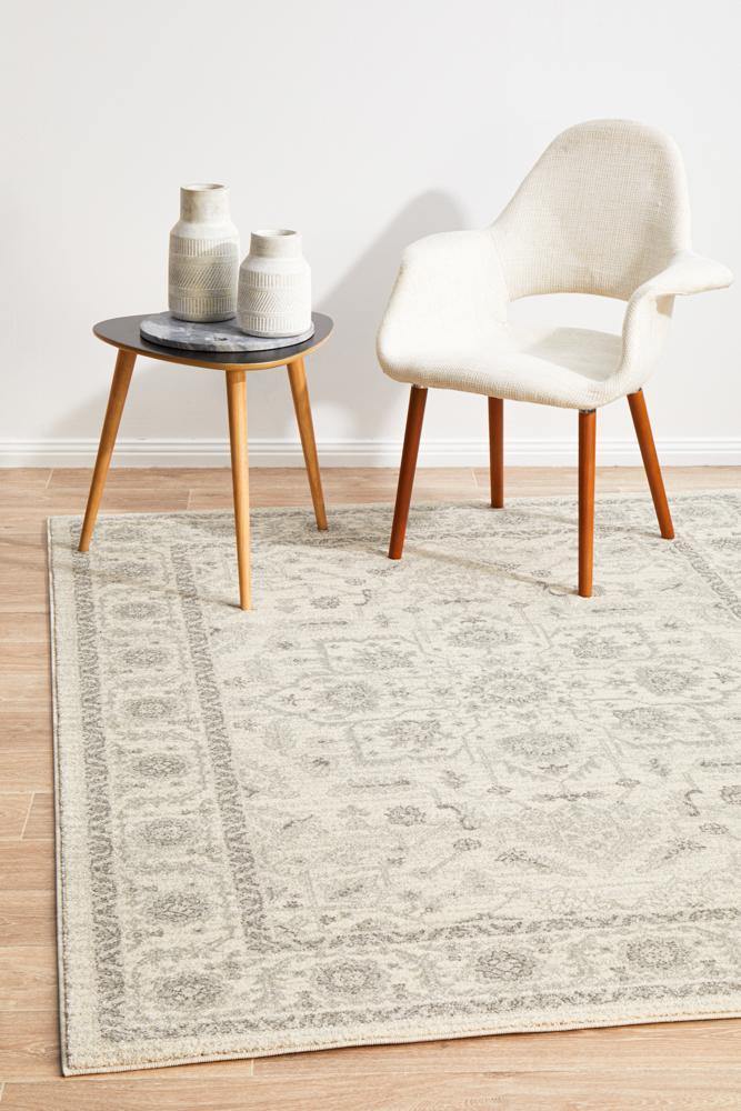 Evoke Winter White Transitional Rug - Cozy Rugs Australia