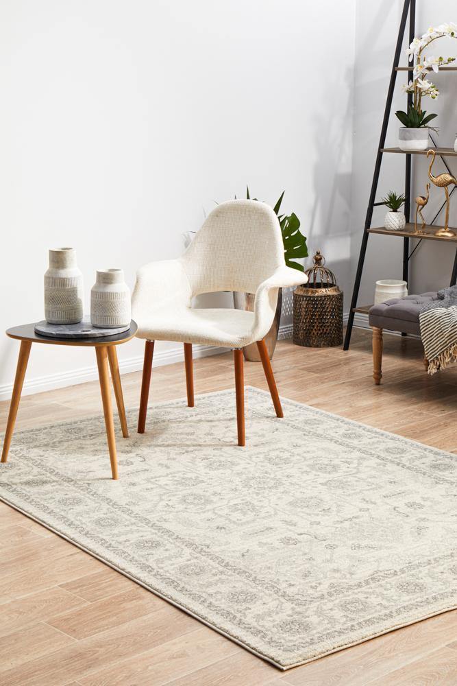 Evoke Winter White Transitional Rug - Cozy Rugs Australia