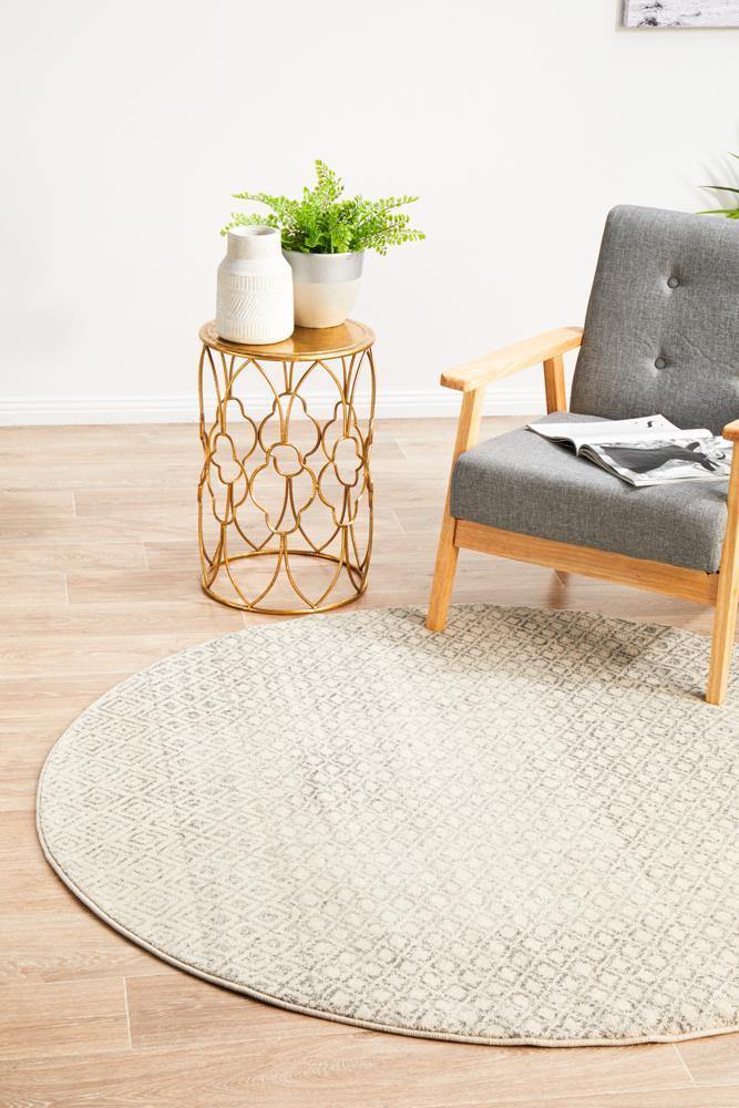 Evoke Diamond Grey Transitional Round Rug - Cozy Rugs Australia