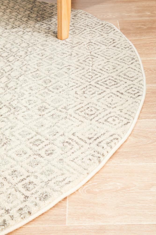 Evoke Diamond Grey Transitional Round Rug - Cozy Rugs Australia