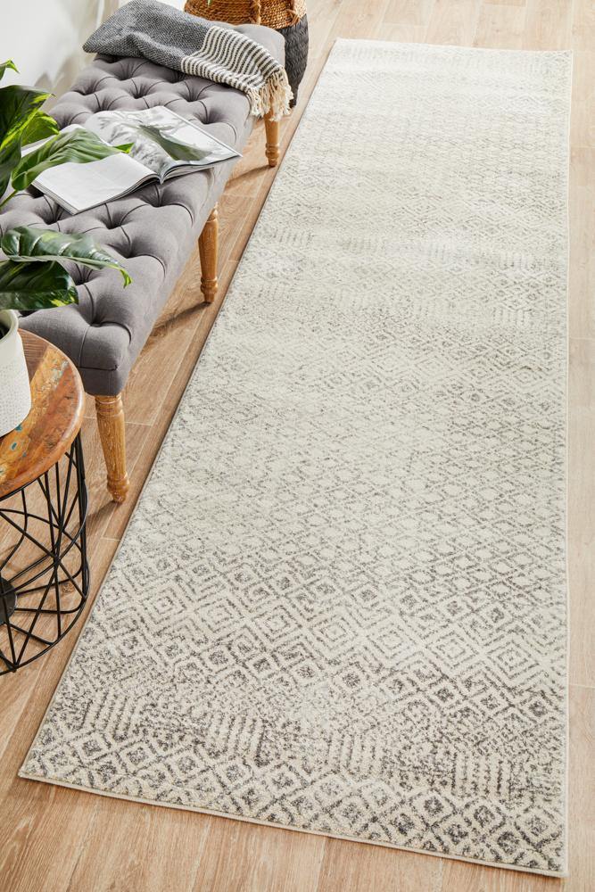 Evoke Diamond Grey Transitional Runner Rug - Cozy Rugs Australia