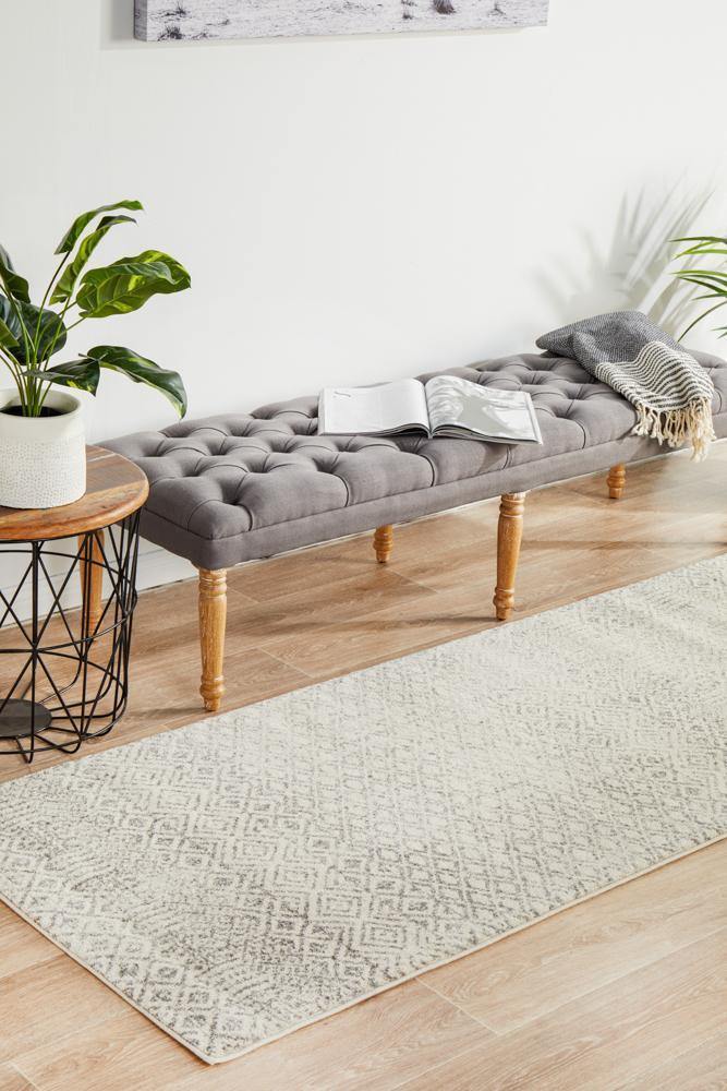 Evoke Diamond Grey Transitional Runner Rug - Cozy Rugs Australia