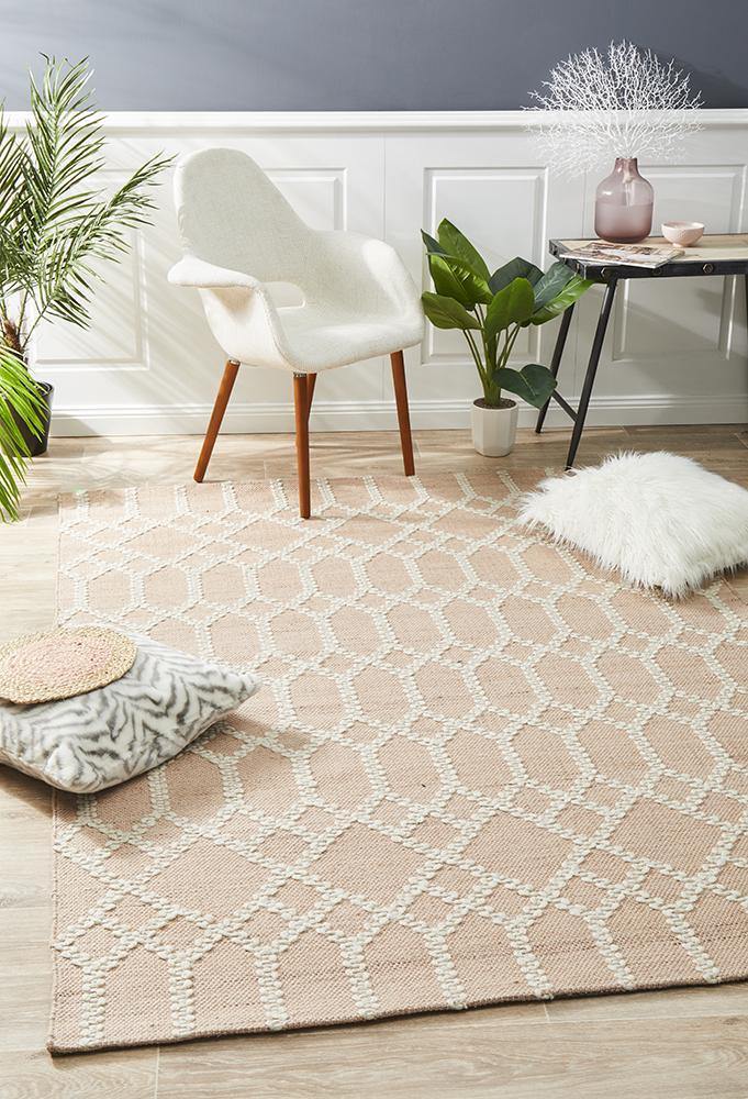 Krisha Tribal Trellis Rug Nude Soft Pink - Cozy Rugs Australia