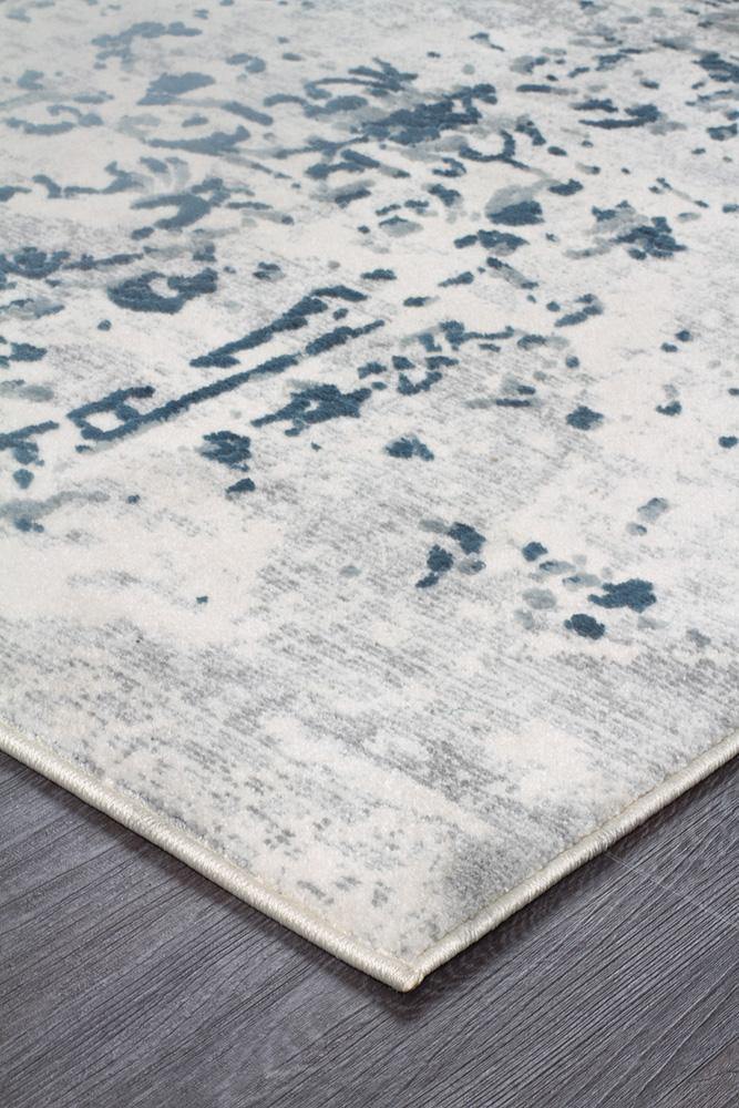 Kendra Casper Distressed Modern Rug Blue Grey White - Cozy Rugs Australia