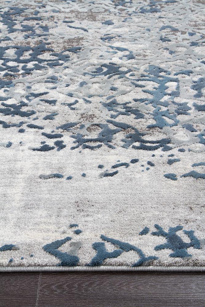 Kendra Casper Distressed Modern Rug Blue Grey White - Cozy Rugs Australia