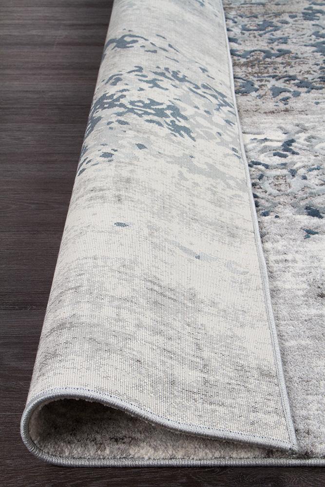 Kendra Casper Distressed Modern Rug Blue Grey White - Cozy Rugs Australia