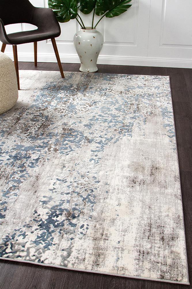Kendra Casper Distressed Modern Rug Blue Grey White - Cozy Rugs Australia
