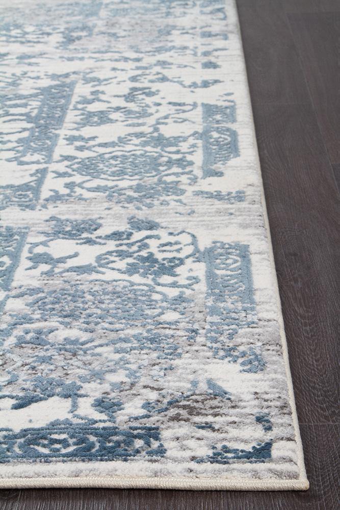 Kendra Yasmin Distressed Transitional Rug White Blue Grey - Cozy Rugs Australia