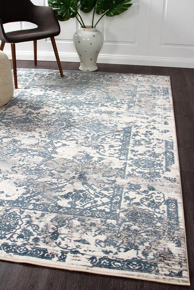 Kendra Yasmin Distressed Transitional Rug White Blue Grey - Cozy Rugs Australia