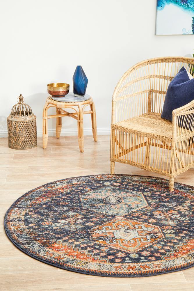 Legacy 854 Navy Round Rug - Cozy Rugs Australia