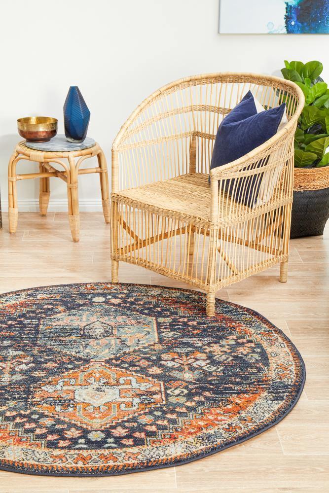 Legacy 854 Navy Round Rug - Cozy Rugs Australia