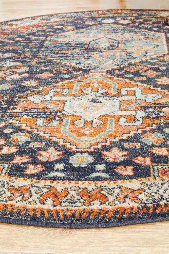 Legacy 854 Navy Round Rug - Cozy Rugs Australia