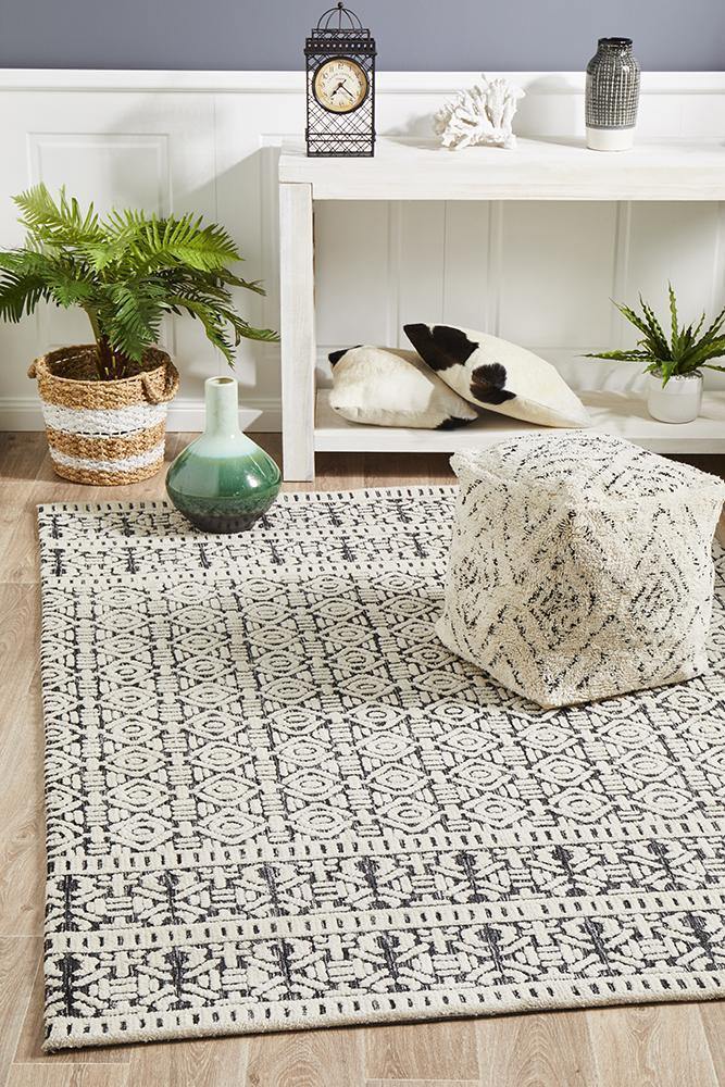 Levi Adonis Ivory Black Rug - Cozy Rugs Australia
