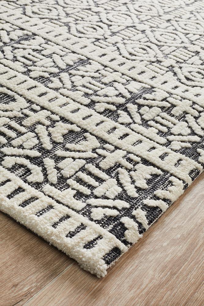 Levi Adonis Ivory Black Rug - Cozy Rugs Australia