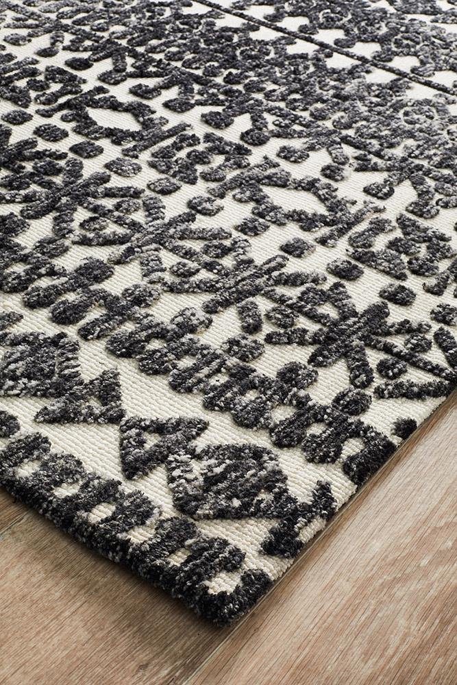 Levi Yasmin Ivory Black Rug - Cozy Rugs Australia